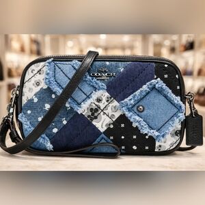 Coach Denim Patchwork Clutch Crossbody Wristlet Bag Canyon Quilt Shoulder Purse